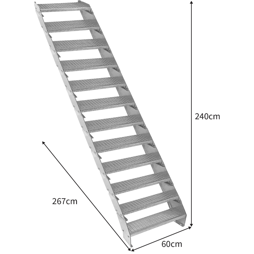 Monstershop 12 Section Adjustable Wide Galvanised Staircase 600mm Image 5