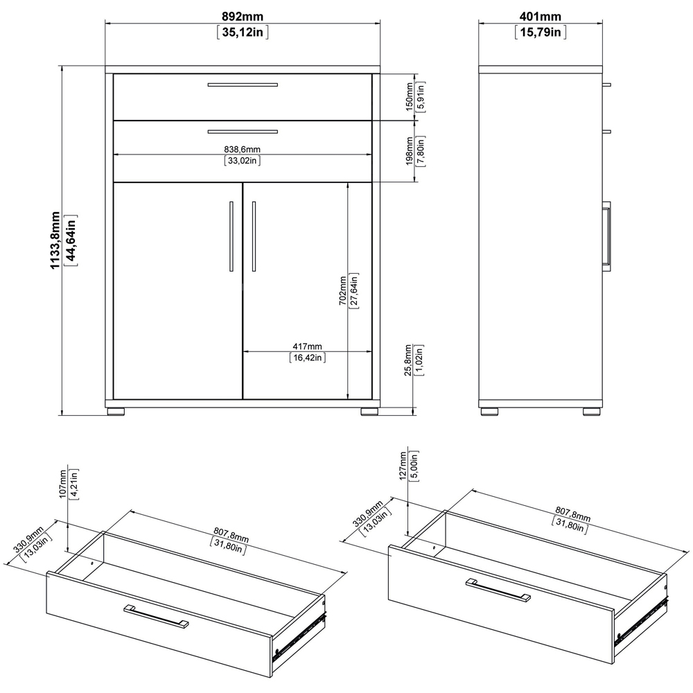 Furniture To Go Prima White 2 Door 2 Drawer 3 Shelf Bookcase Image 7