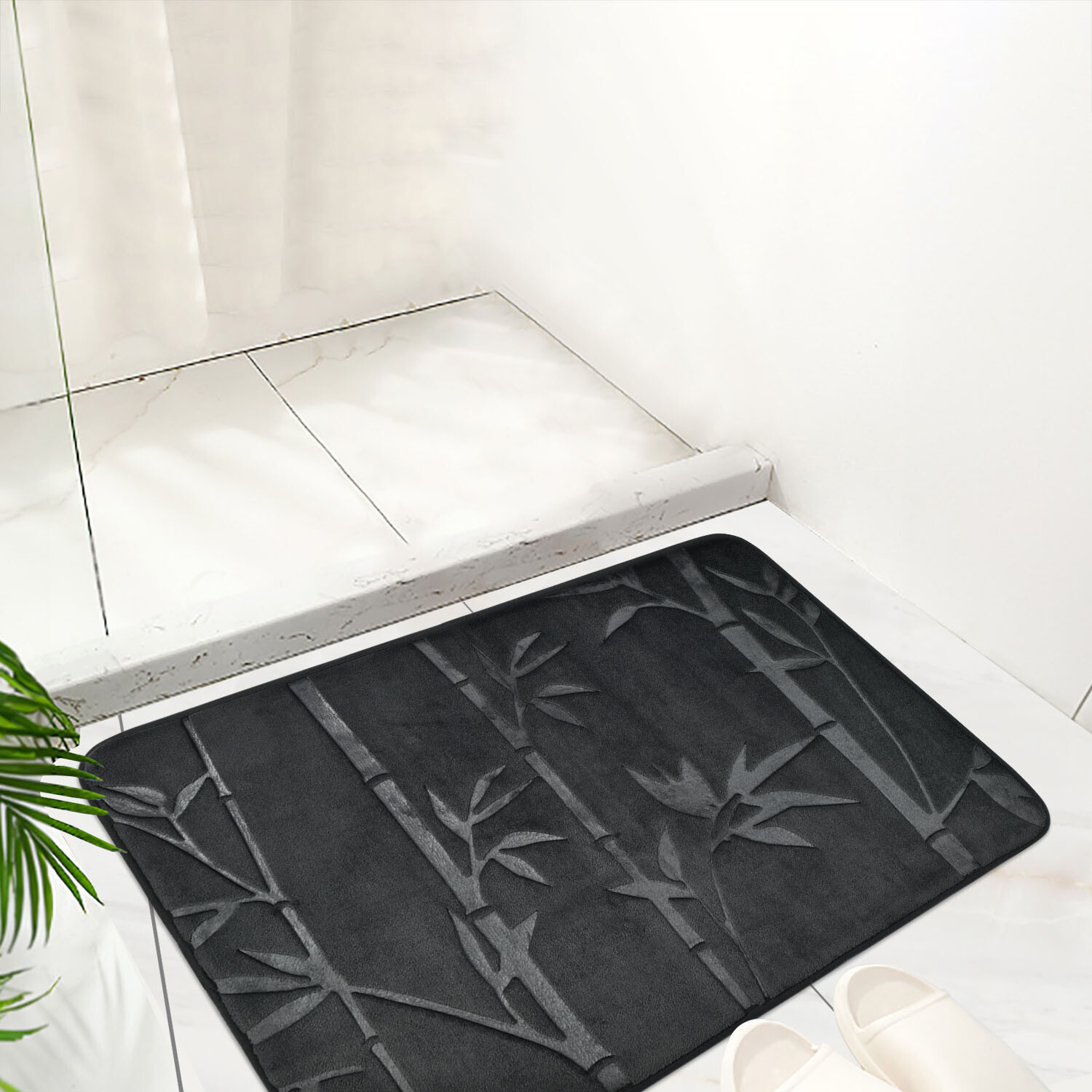 Bamboo Embossed Memory Foam Bath Mat Black Image 2