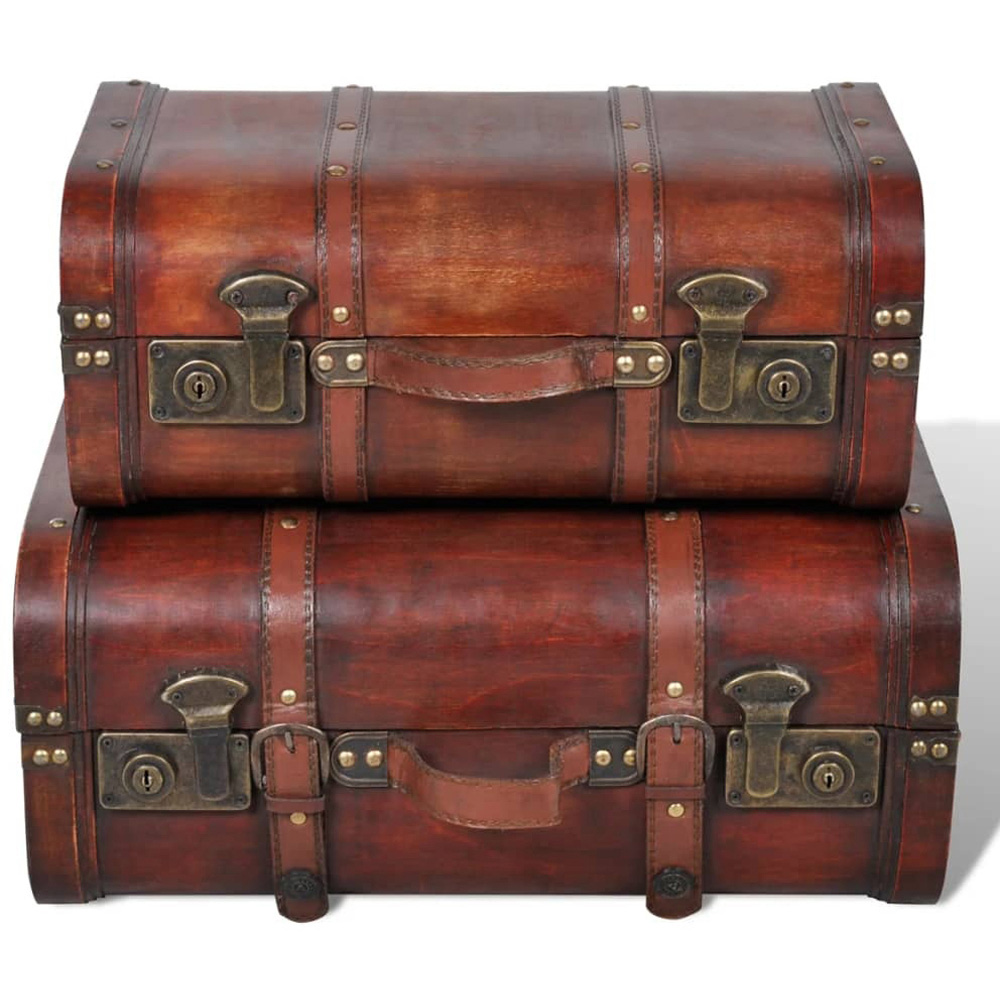 Walplus Vintage Brown Wooden Treasure Chest Set of 2 Image 2