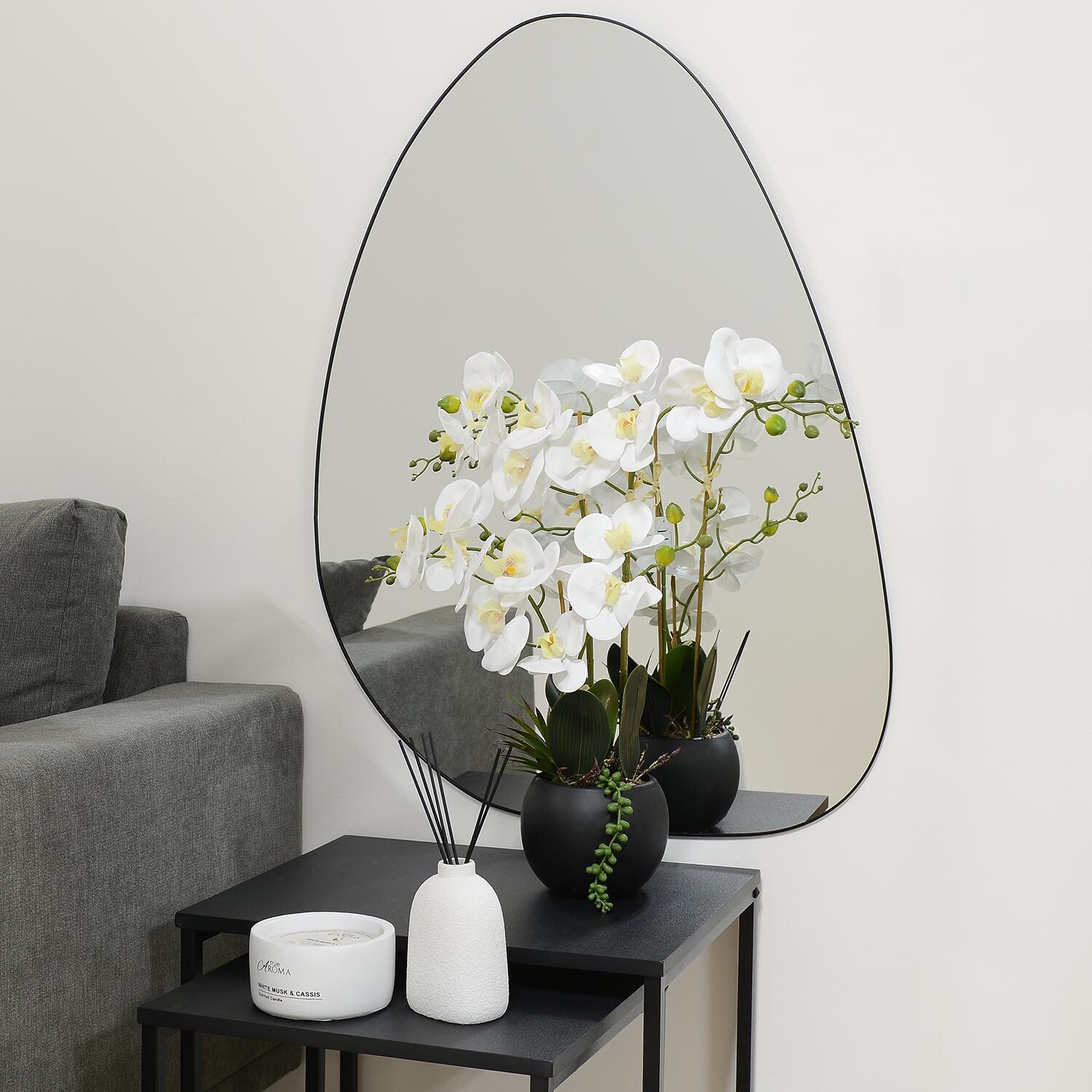 White Orchid in Pot with Succulent Artificial Plant Image 2