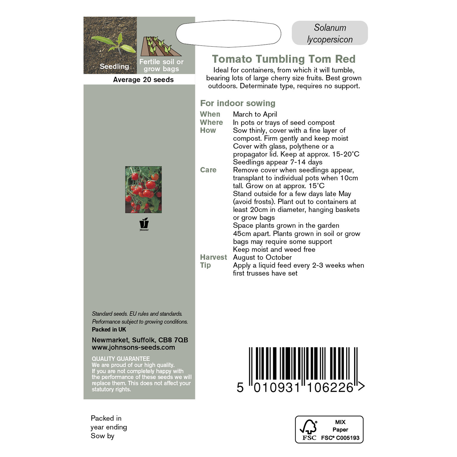 Johnsons Tumbling Tom Red Tomato Seeds Image 3