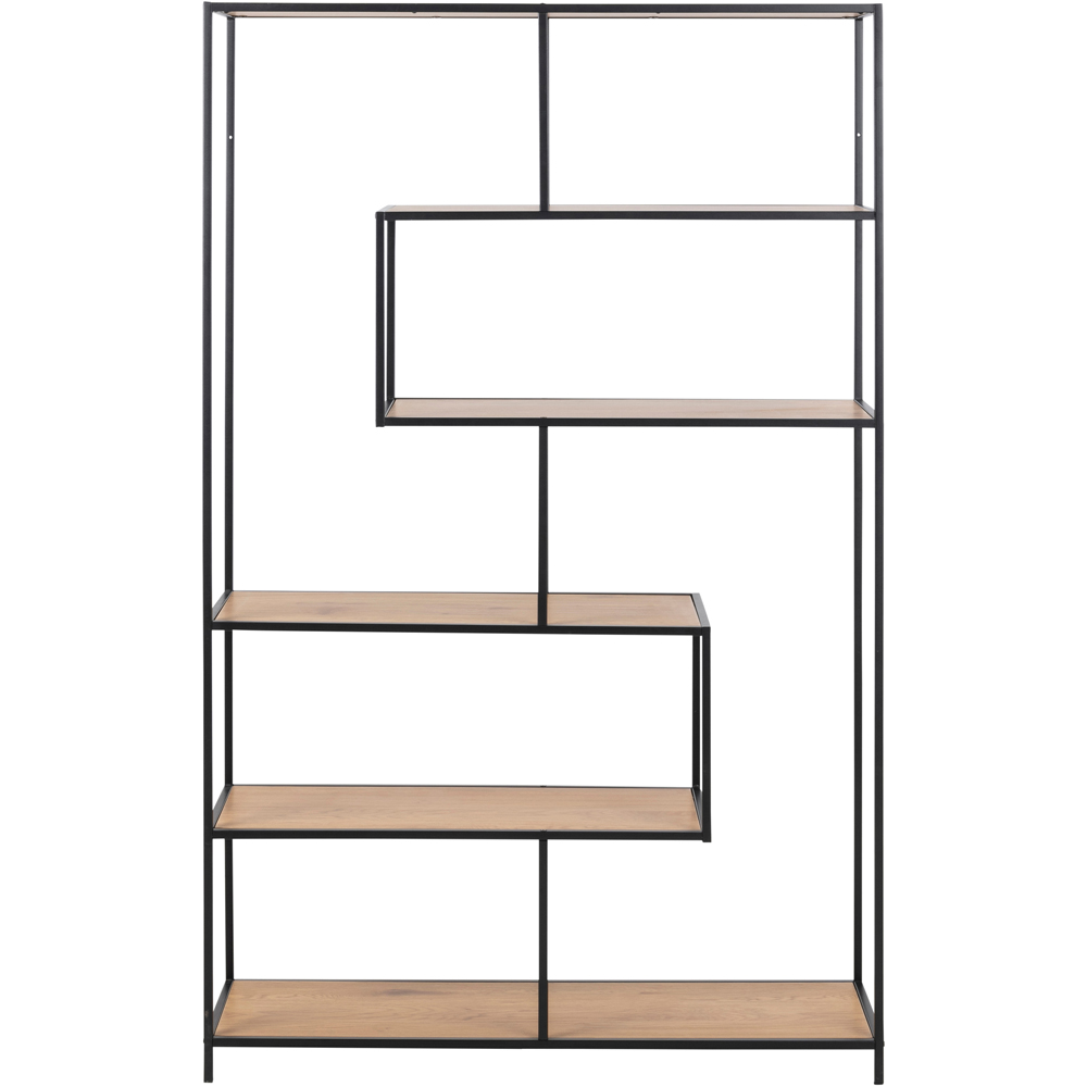 Furniture To Go Seaford Oak and Black 5 Shelf Metal Large Asymmetrical Bookcase Image 2