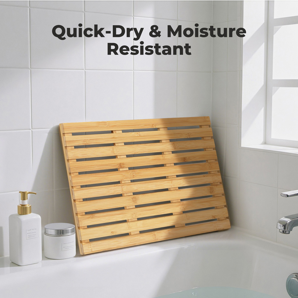 Levede Natural Bamboo Slatted Anti-Slip Rectangular Shower Bath Mat Image 6