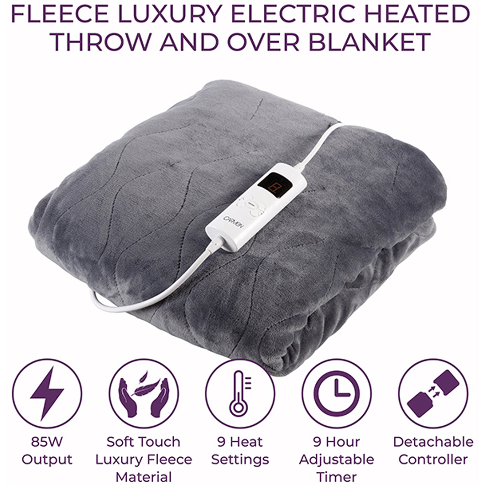 Carmen Grey Fleece Luxury Electric Heated Throw and Over Blanket Image 2