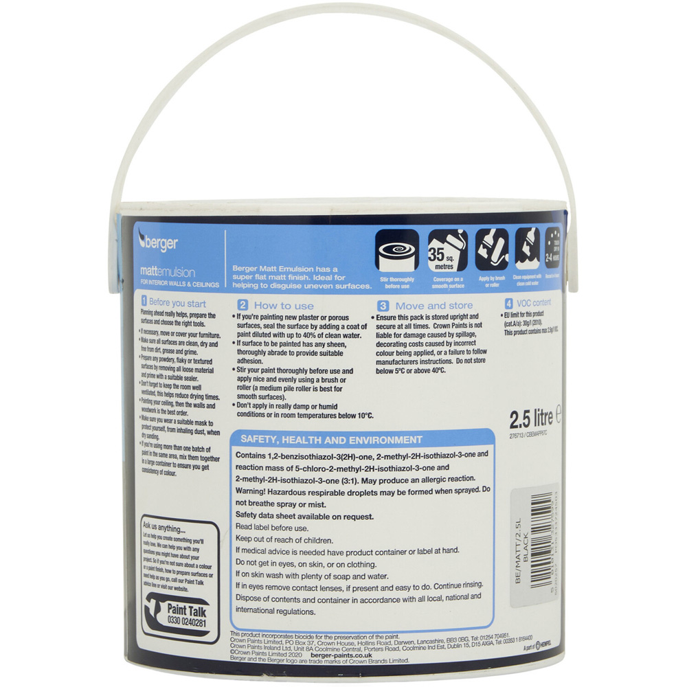 Berger Matt Emulsion - Black 2.5L. Image 4