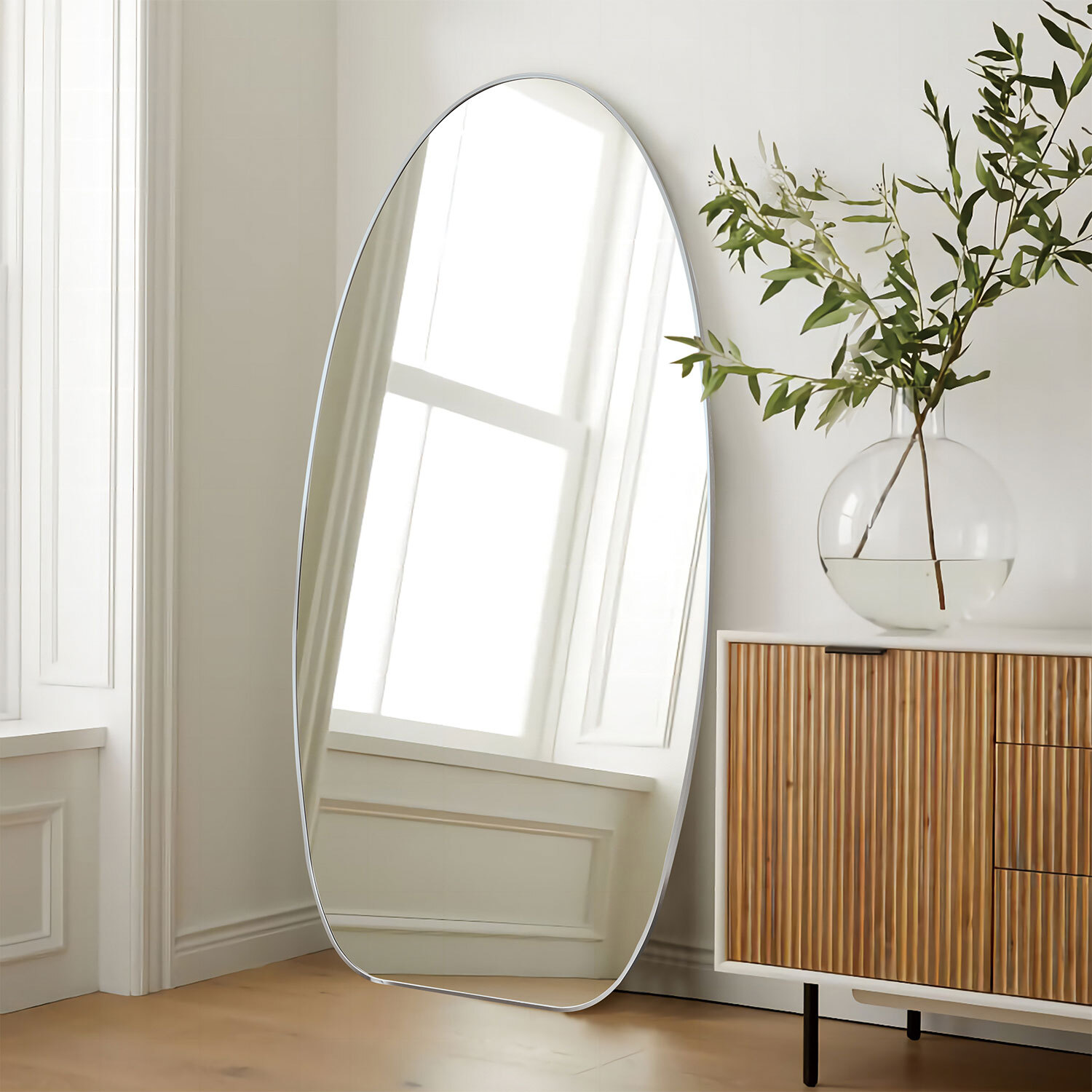 Brushed Long Oval Mirror - Silver Image 2