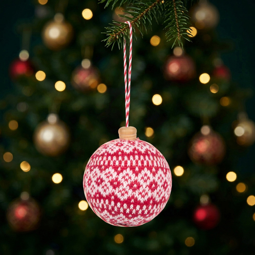 Fairisle Bauble Decoration Red Image 2