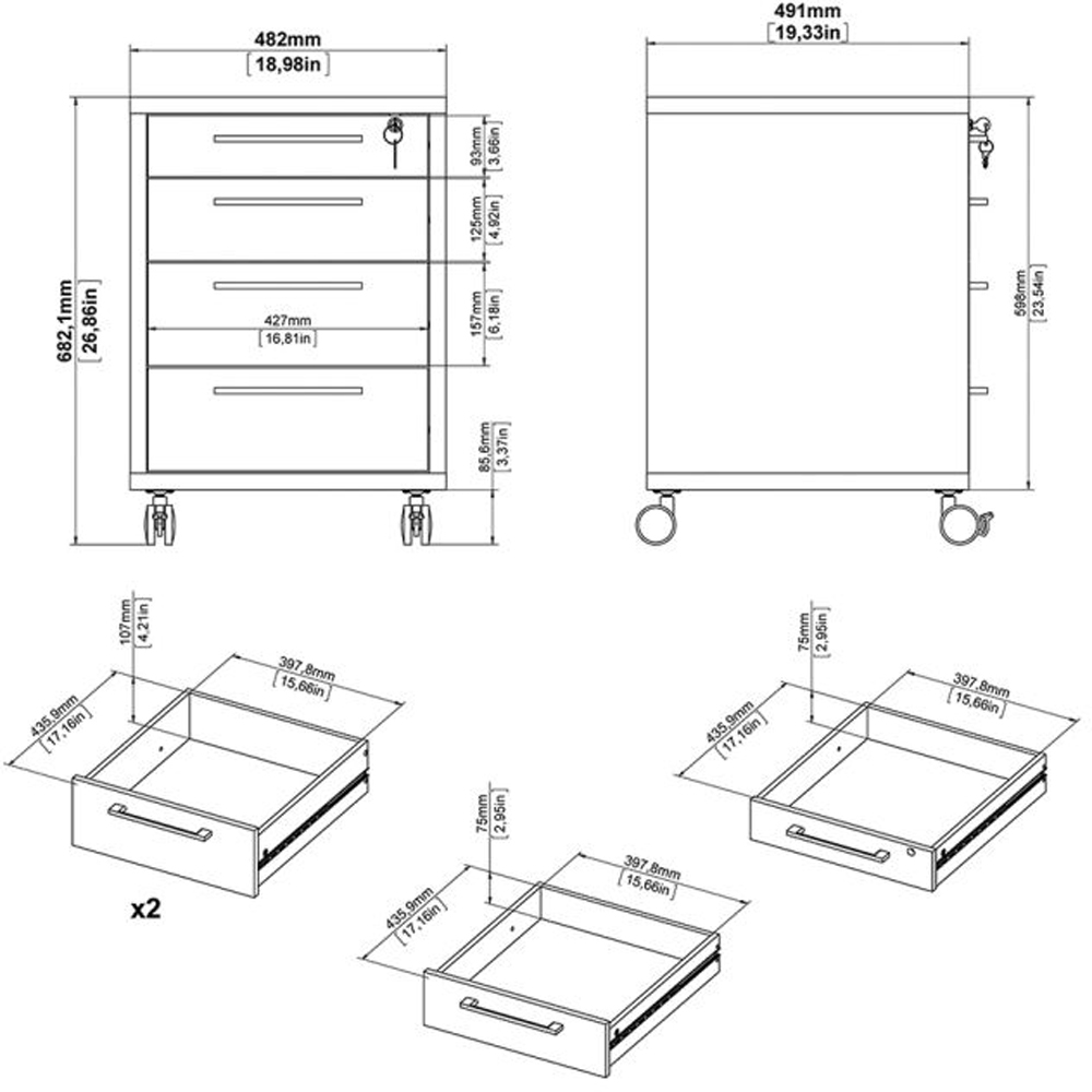 Furniture To Go Prima Oak 4 Drawer Mobile Cabinet Image 8