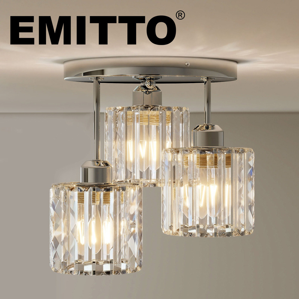 Emitto Chrome 3 Light Semi Flush Mount E27 Crystal Ceiling Light Image 5