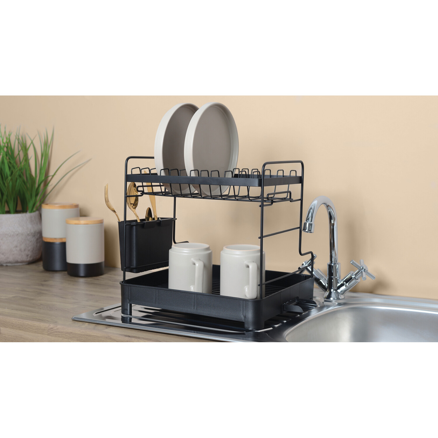 2 Tier Premium Dish Drainer - Black Image 3