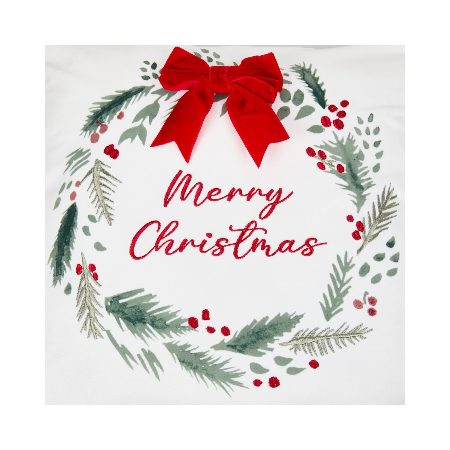 Christmas Wreath Square Cushion Red Image 2