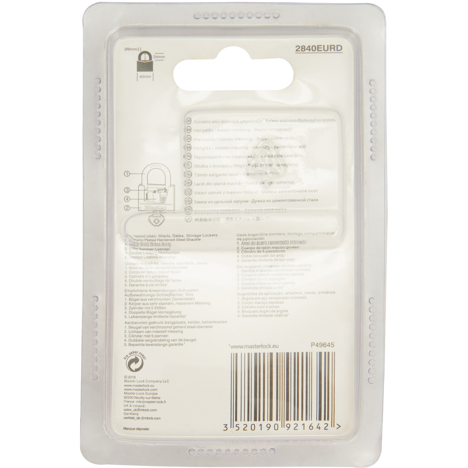 Master Lock Brass Padlock 40mm - Brass Image 4