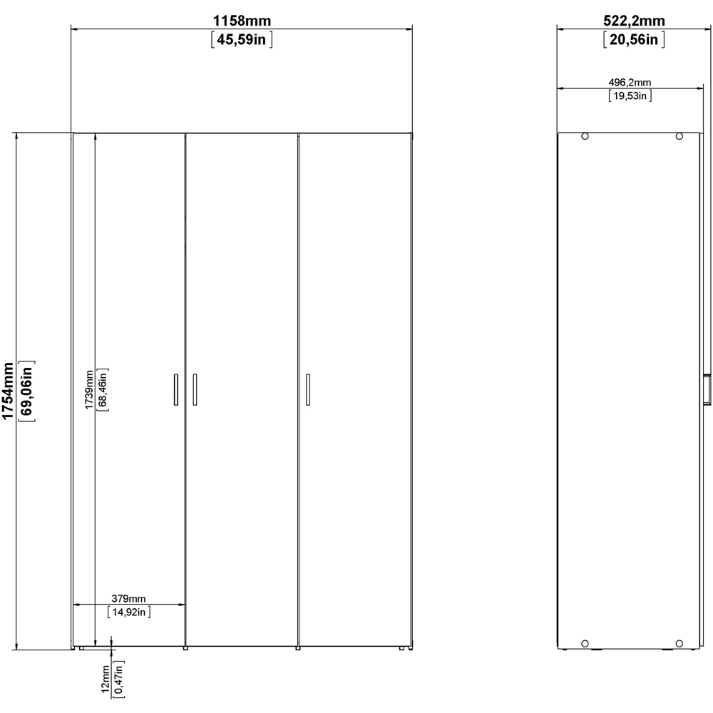 Furniture To Go Space White 1750 3 Door Wardrobe Image 7