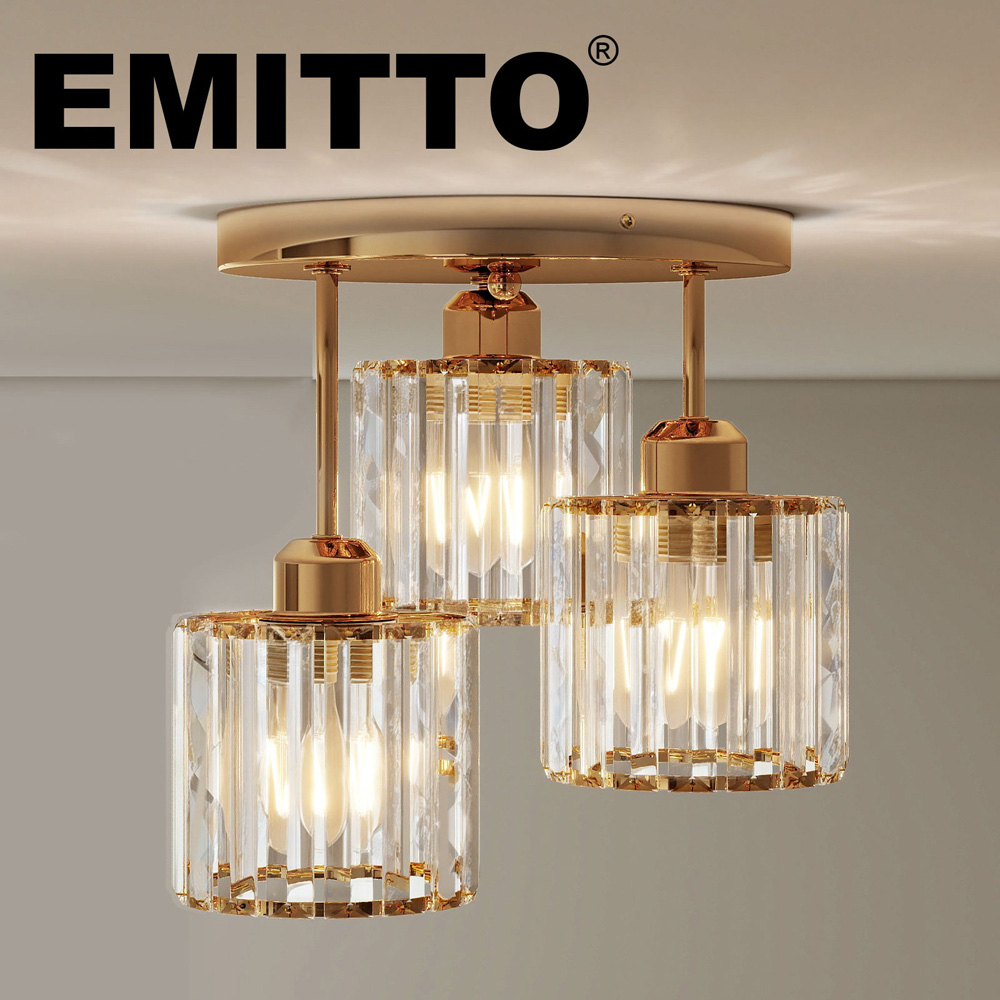 Emitto Gold 3 Light Semi Flush Mount E27 Crystal Ceiling Light Image 5