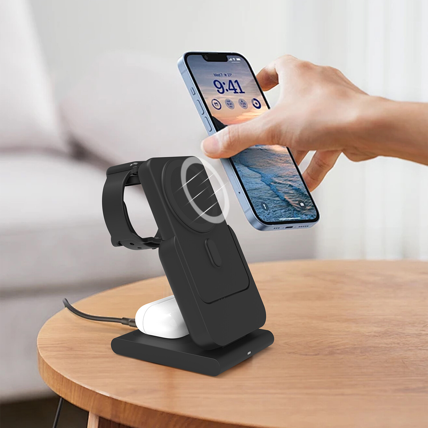 Wireless Charging Stand with Power Bank - Grey Image 2