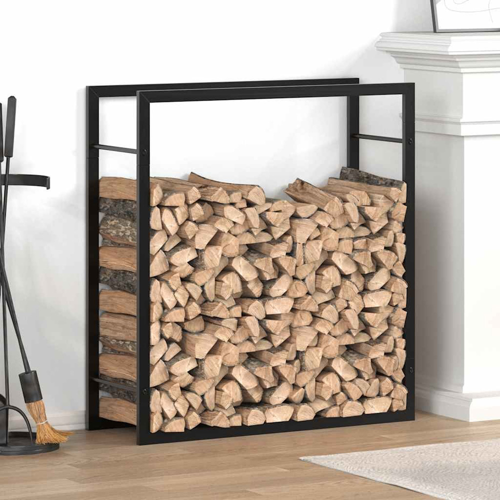 Walplus Matt Black Steel Firewood Log Holder 80 x 28 x 86cm Image 2