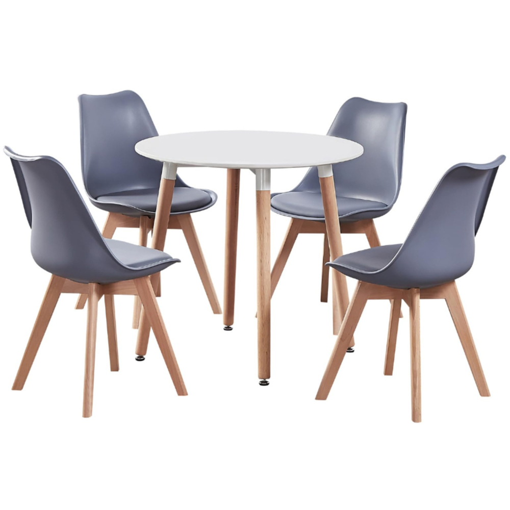 Life Interiors Halo Lorenzo White and Grey Wood and Plastic 4 Seater Round Dining Set Image 2