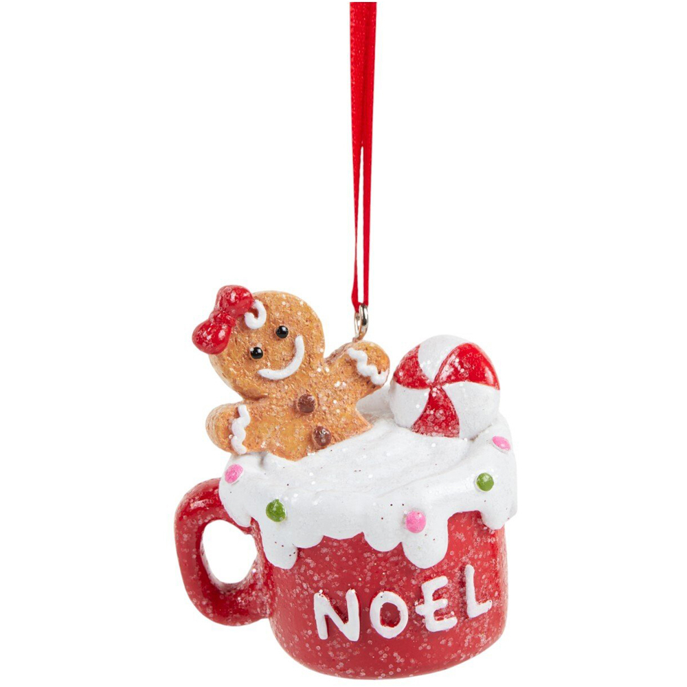 Hanging Gingerbread Cup Decoration Red and White Image 1