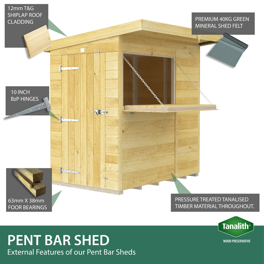 DIY Sheds 12 x 4ft Single Door Pressure Treated Tongue and Groove Timber Outdoor Bar Shed Image 7