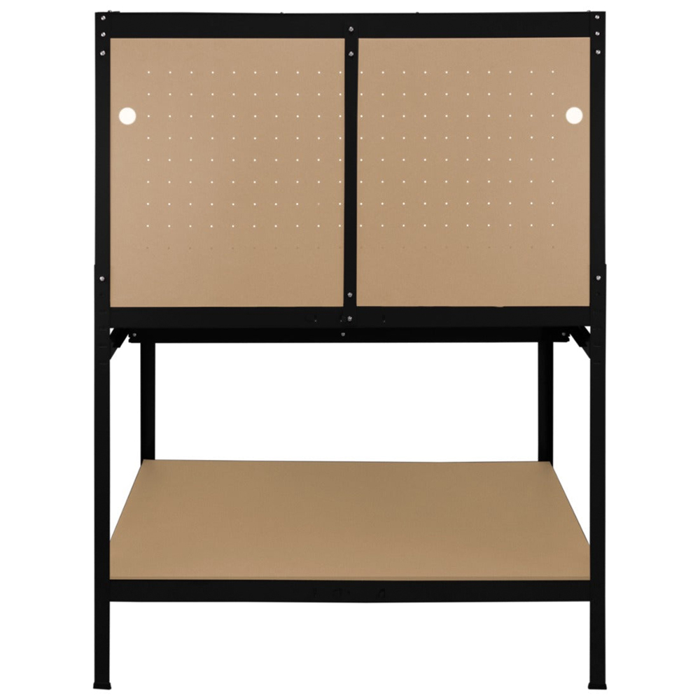 MonsterShop 2 Drawer Black Workbench with Pegboard and Light Image 3