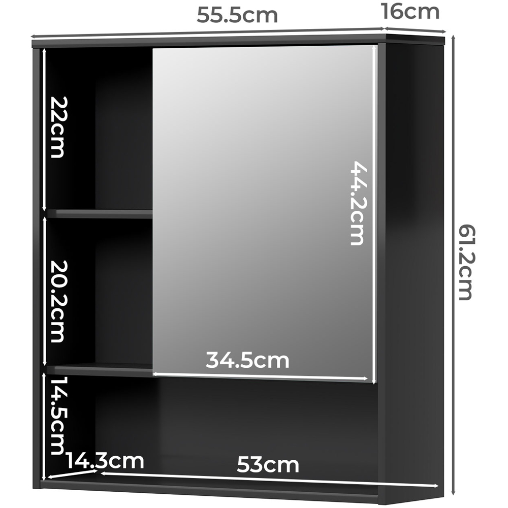 Levede Black Single Door Wall Mounted Bathroom Mirror Cabinet Image 9