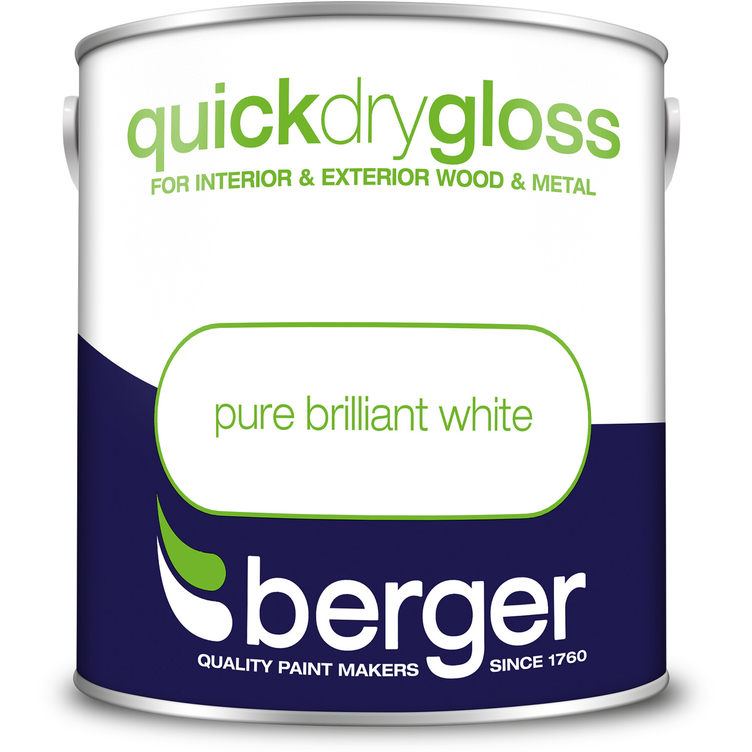 Berger Wood & Metal Pure Brilliant White Quick Dry Gloss Paint 2.5L Image 2