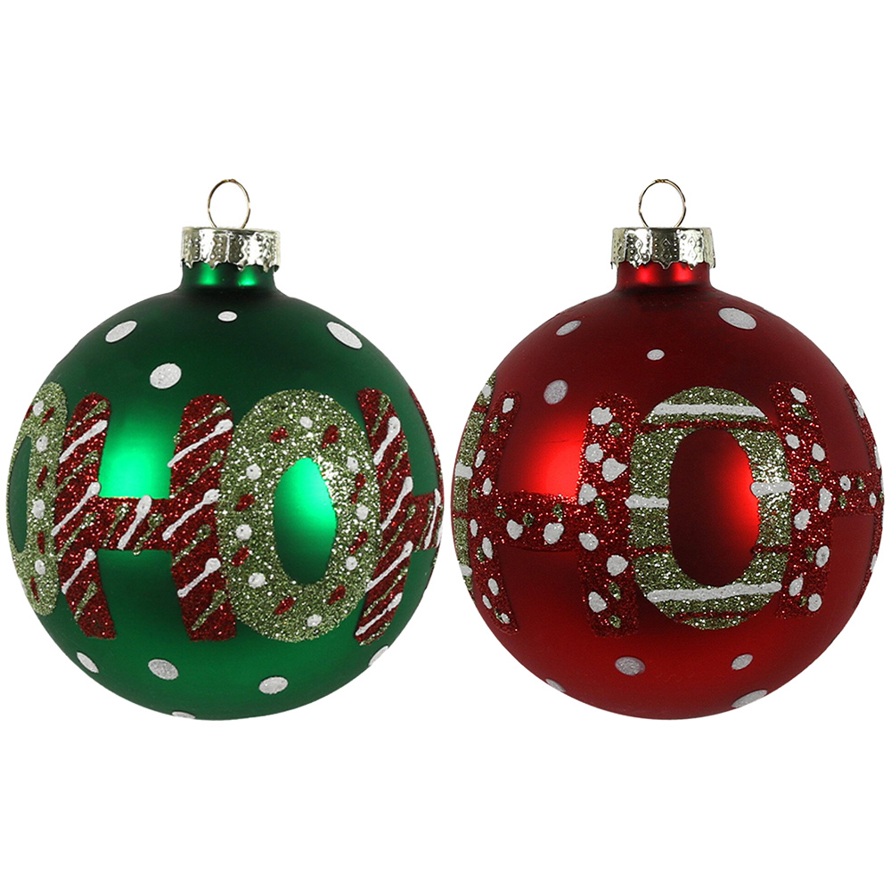 Matt Red and Green HoHoHo Bauble Image 1