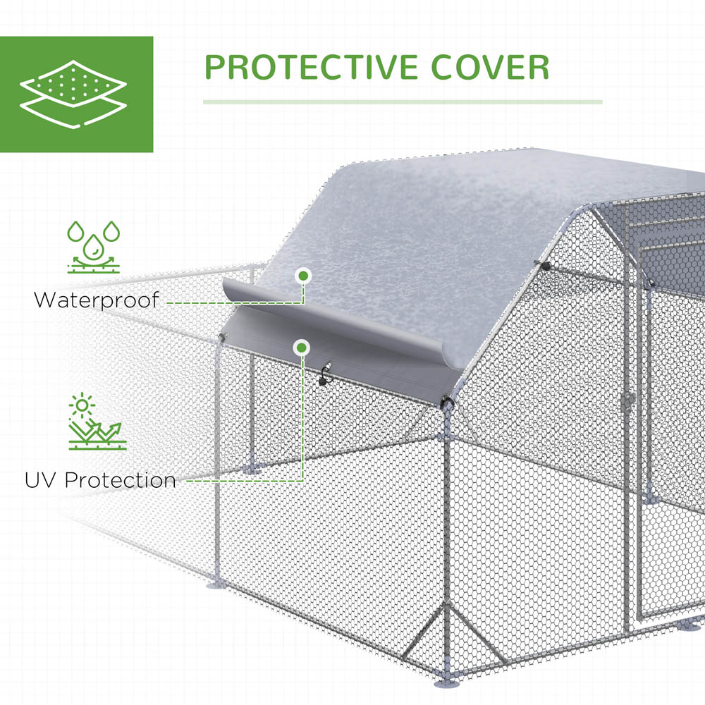 PawHut Chicken Run W/ Roof, Walk In Chicken Coop for 10-12 Chickens, Hen House Image 6