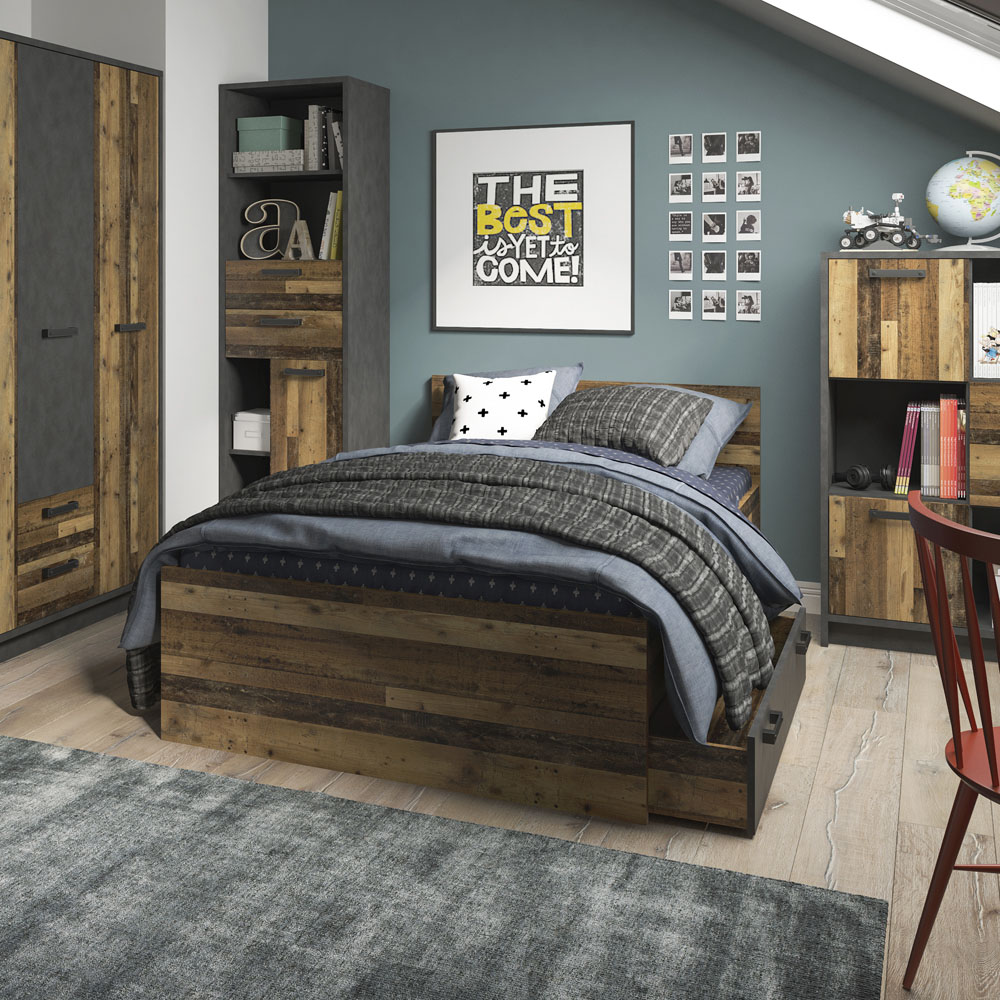 Florence Brooklyn Single Door 2 Drawer Walnut and Dark Matera Grey Bookcase Image 5