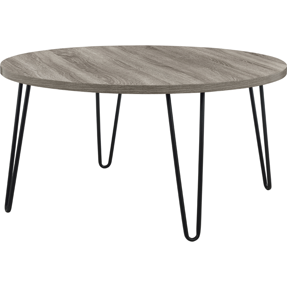 Owen Retro Distressed Grey Oak Round Coffee Table Image 2