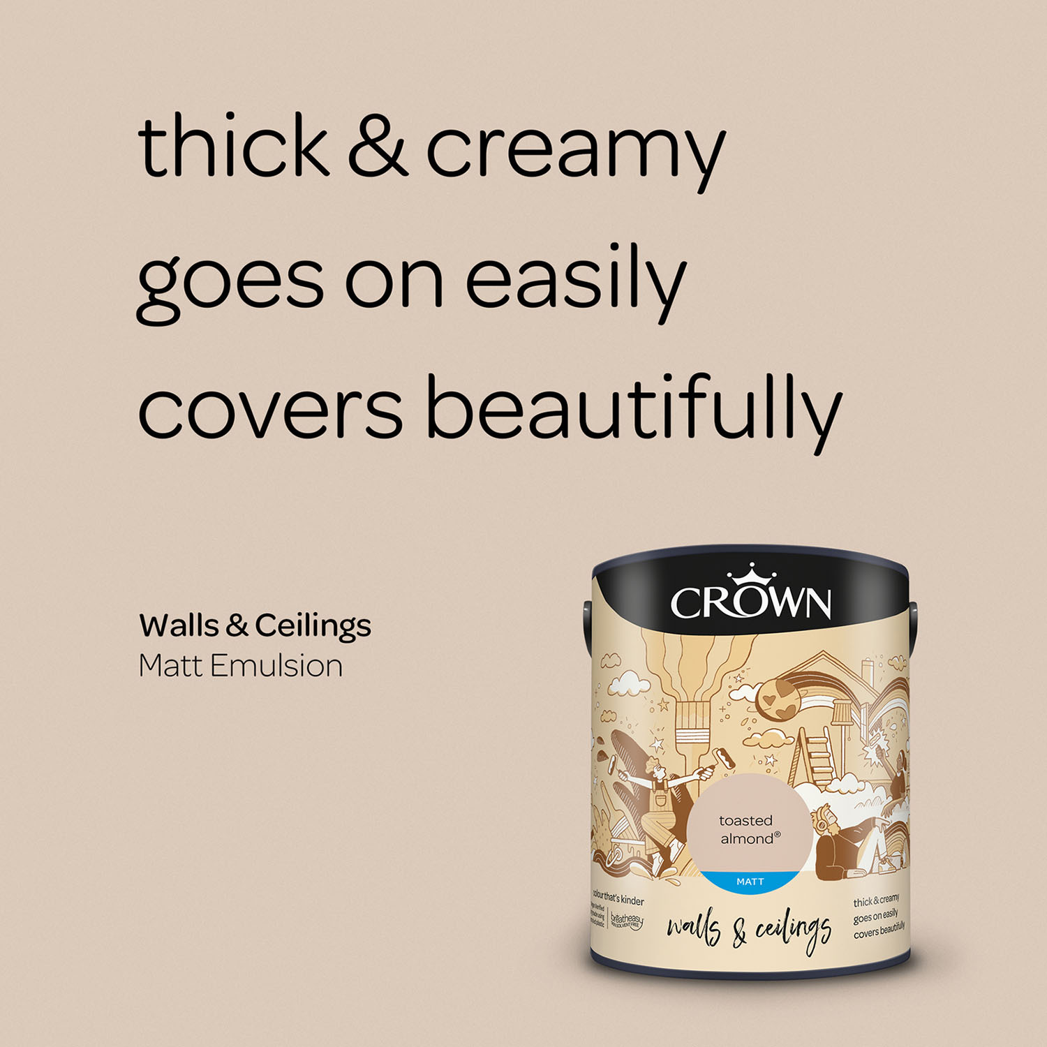 Crown Matt Emulsion Paint 5L - Toasted Almond Image 4