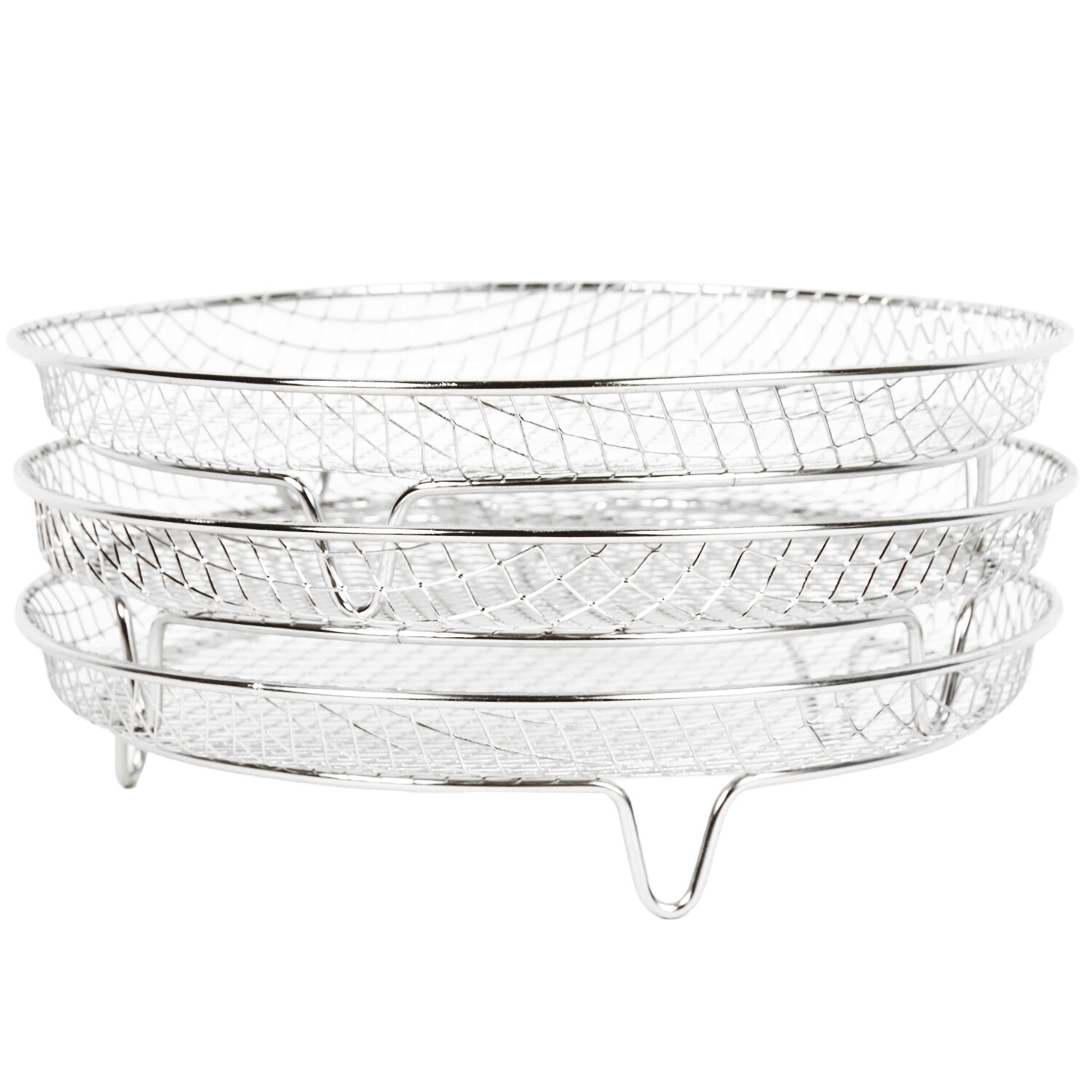 Pack of 3 Stackable Round Wire Air Fryer Racks - Silver Image 3