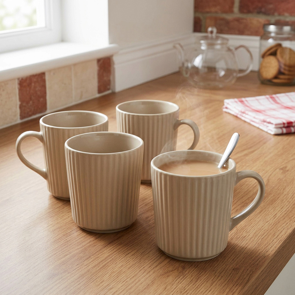 Set of 4 Conical Ribbed Mugs - Mushroom Image 9