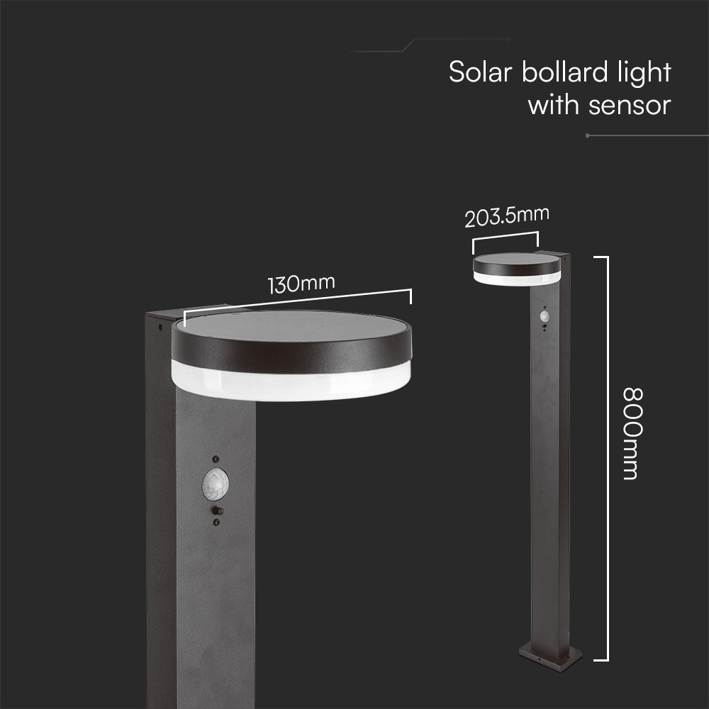 V-TAC 5.5W LED Solar Bollard Lamp with PIR Sensor Image 7