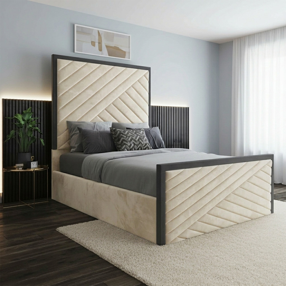 Paradise Beds Luxury Black and Cream Single Striped Gas Lift Ottoman Bed Frame Image 2