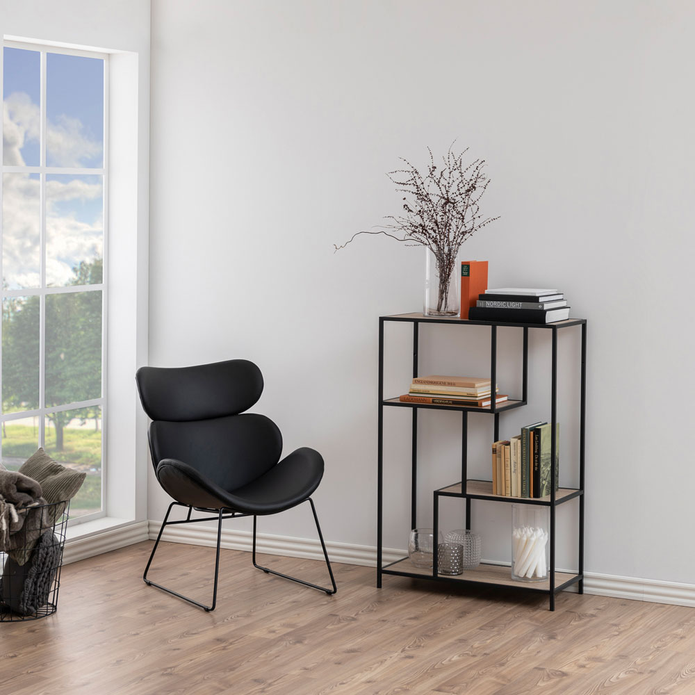 Furniture To Go Seaford Oak and Black 3 Shelf Metal Asymmetrical Bookcase Image 4