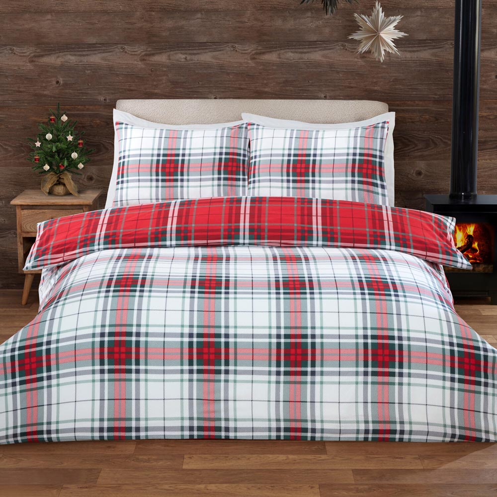 Christmas Tartan Red Duvet Set  - Red / Double Image 2