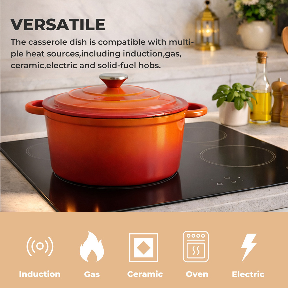 Toque Orange Cast Iron Enamelled Non-Stick Dutch Oven Casserole Dish Pot with Lid 24cm Image 3