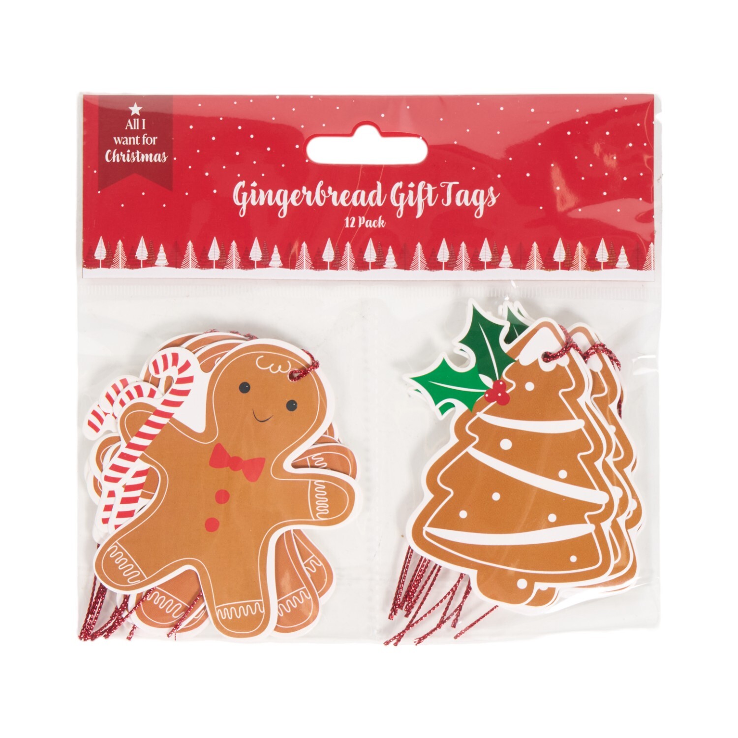 Pack of 12 Cute Gingerbread Gift Tags Brown Image 1