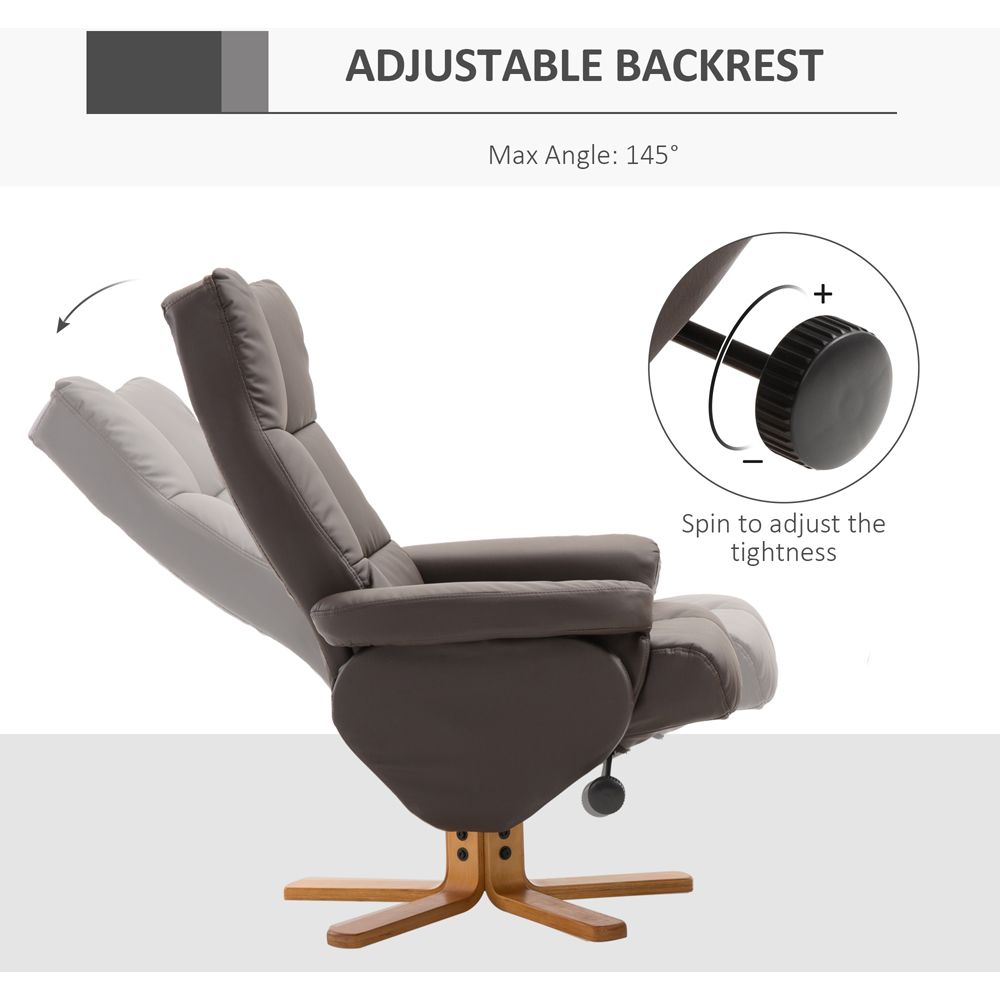 Portland Brown Faux Leather Swivel Manual Recliner Chair with Footstool Image 7