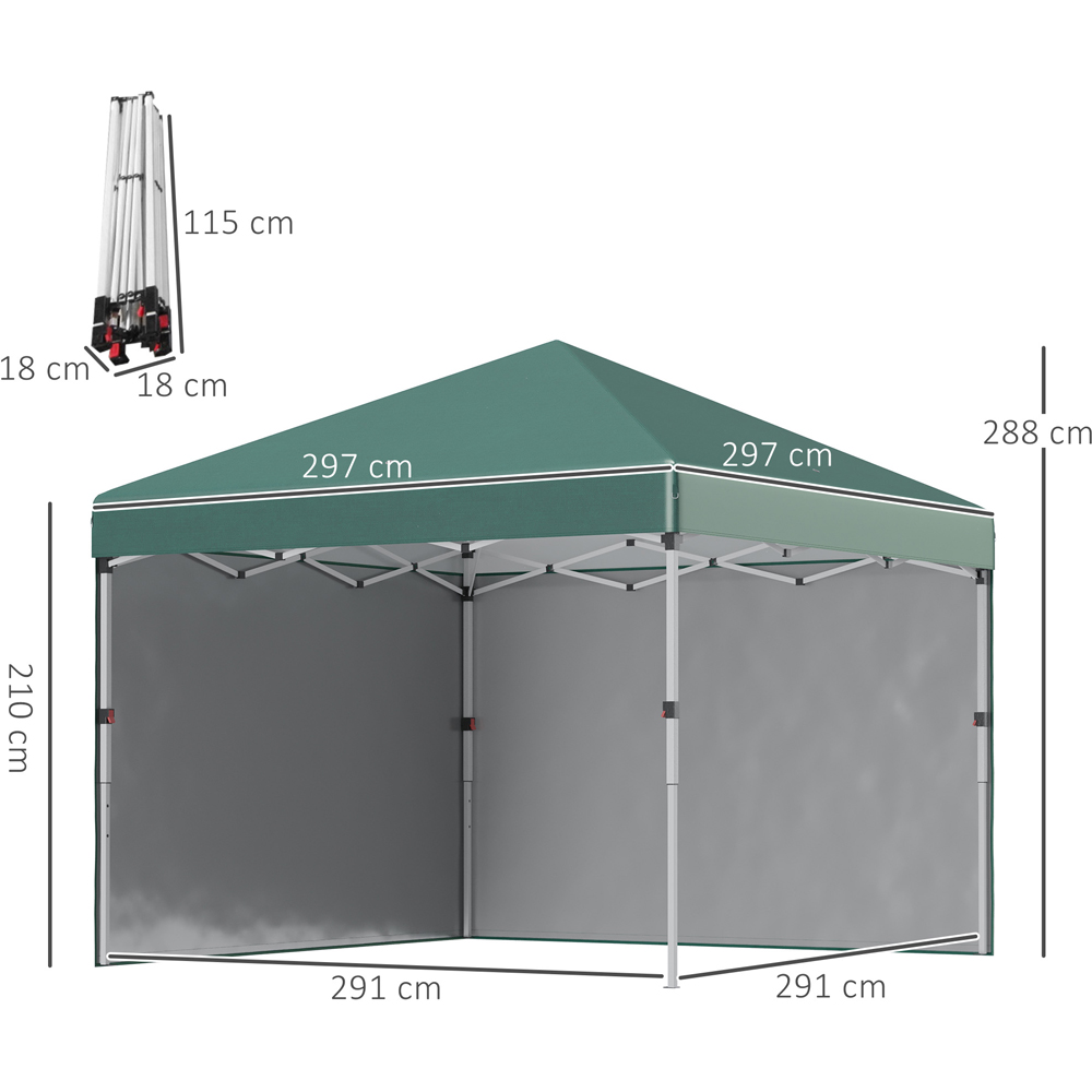Outsunny 3x3 (M) Pop Up Gazebo Party Tent w/ 2 Sidewalls, Weight Bags, Green Image 9
