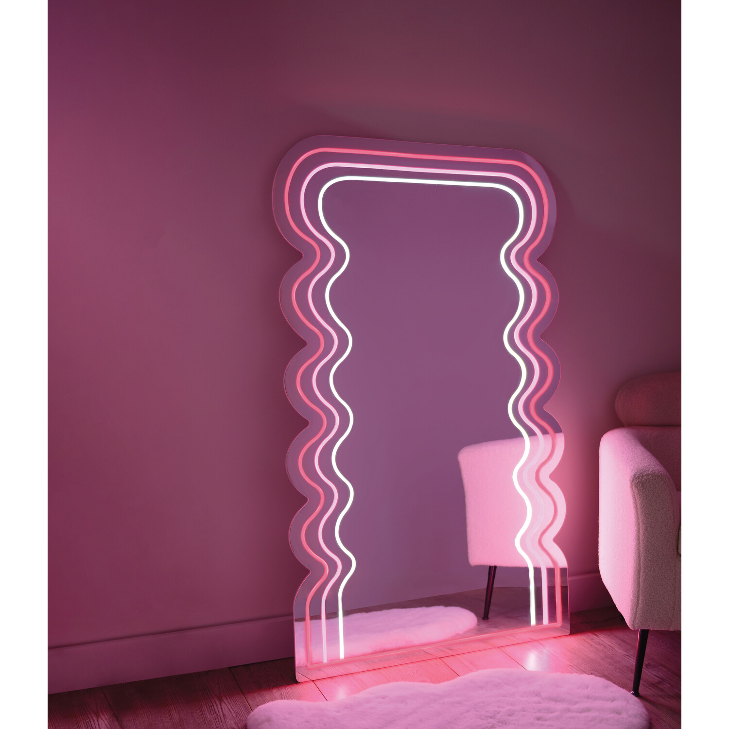Pink and White Neon Wave LED Mirror Image 6