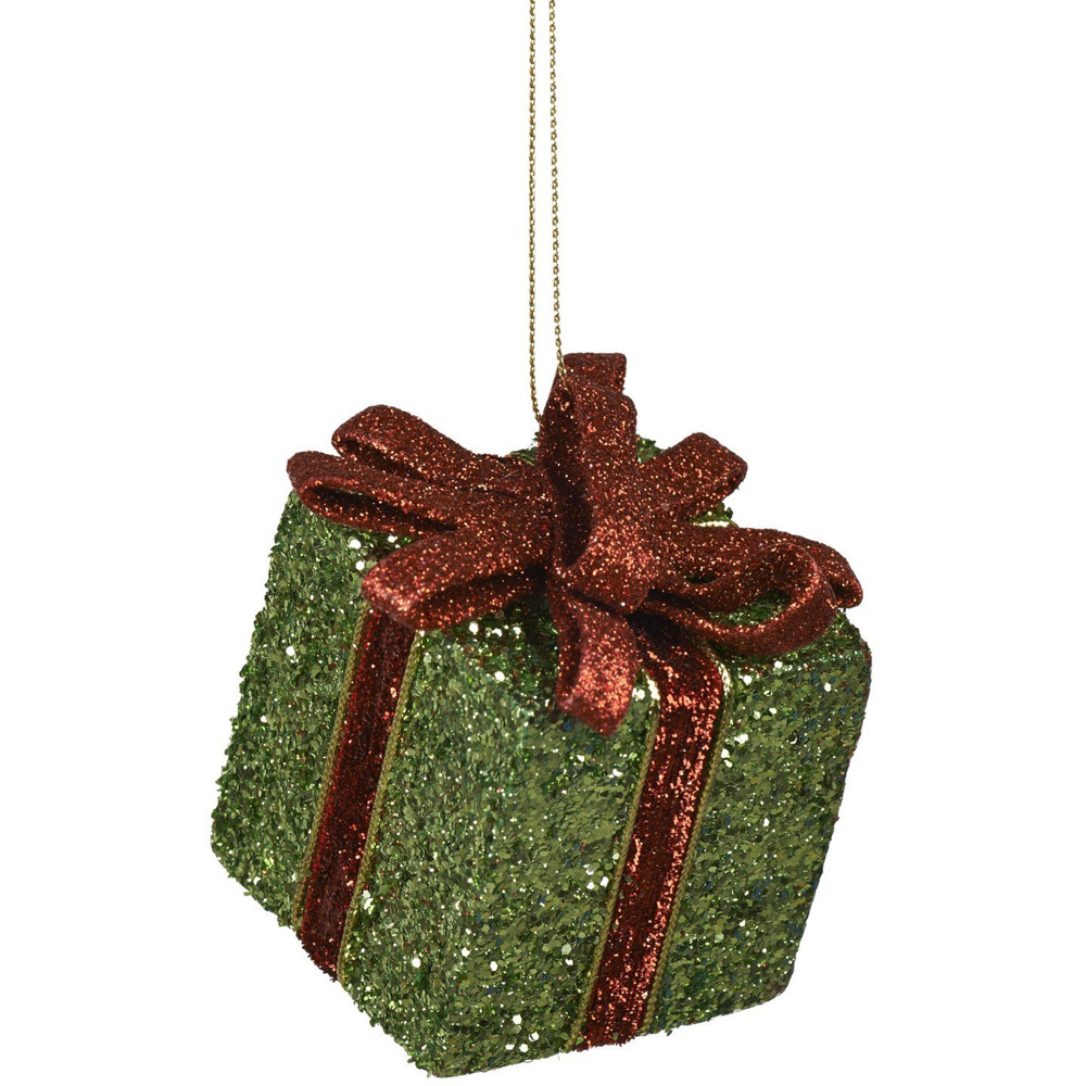 Single Royal Emerald Christmas Present Bauble in Assorted styles Image 2