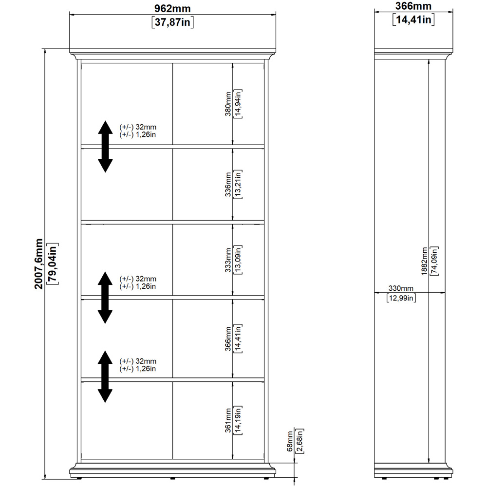 Furniture To Go Paris Matt Grey 5 Shelf Tall Bookcase Image 9