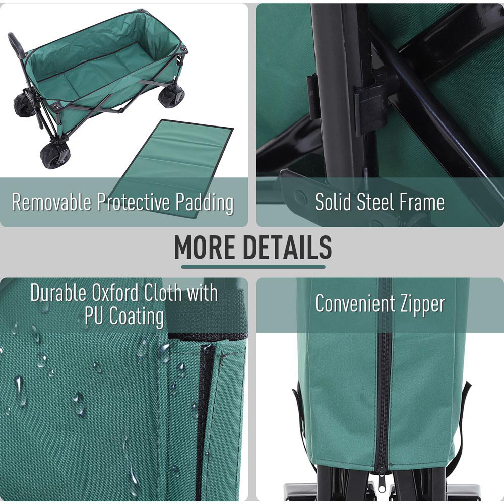 Outsunny Green Pull Along Cart Folding Cargo Wagon Trolley Image 4
