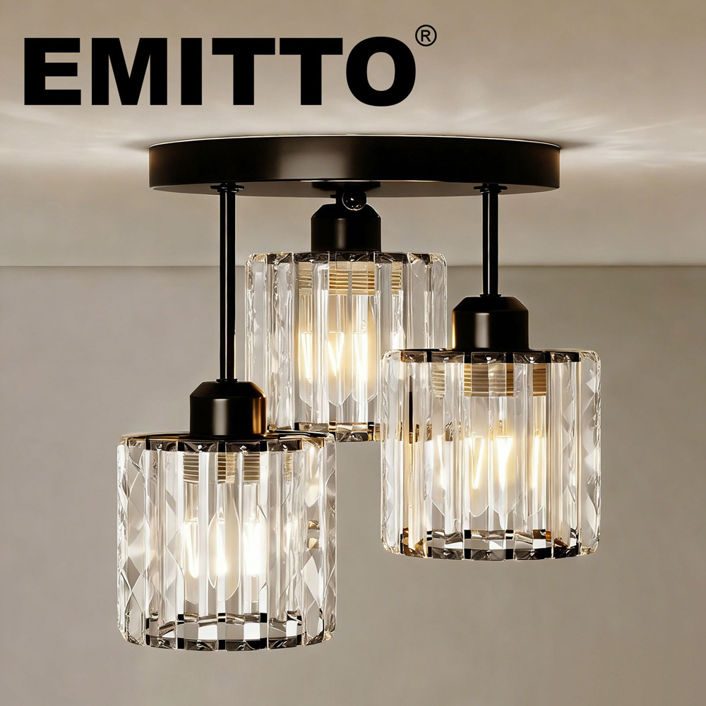 Emitto Black 3 Light Semi Flush Mount E27 Crystal Ceiling Light Image 5
