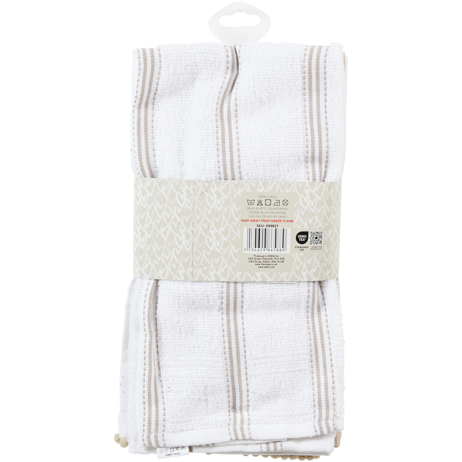 Pack of 3 Gold Heart Tea Towels - White Image 3