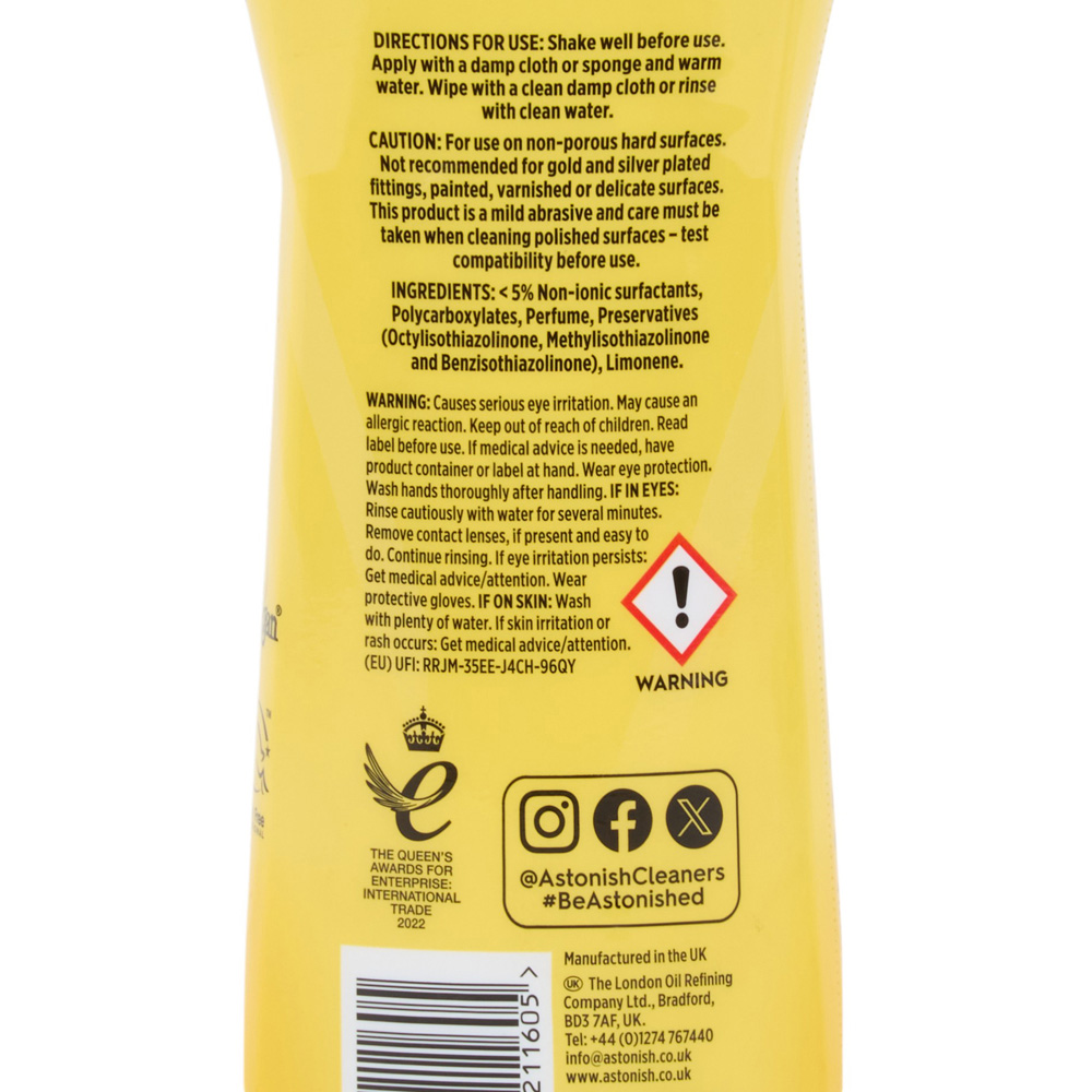 Astonish Lemon Fresh Cream Multi Purpose Cleaner 500ml Image 3