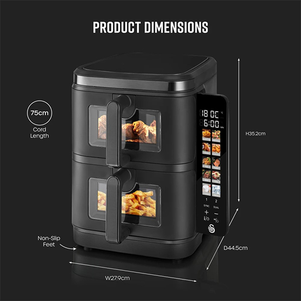 Swan Duo Layer Black 11L Air Fryer Image 7